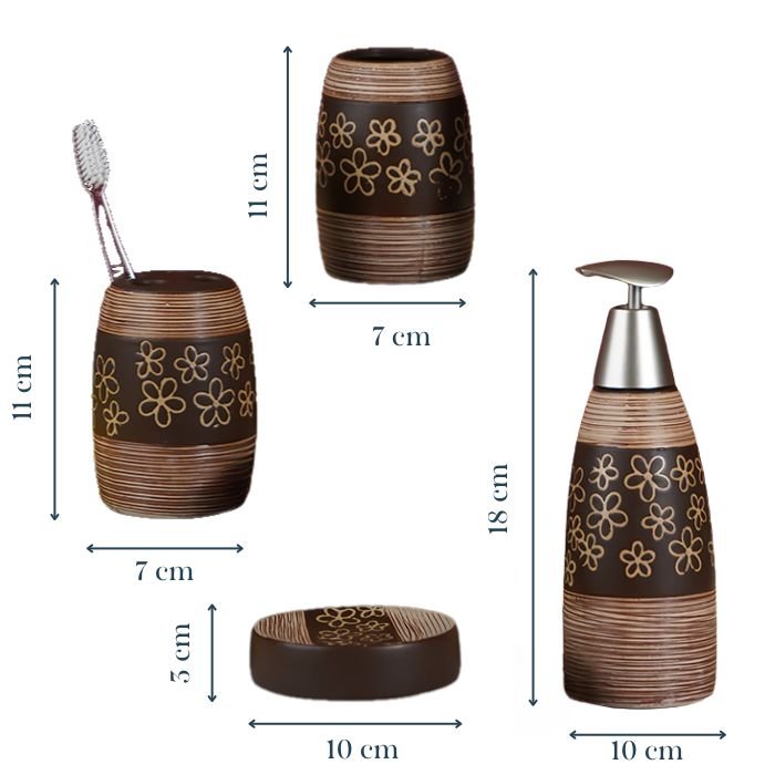 Brown Floral Hand painted Bathroom Accessory Set - The Golden Theory