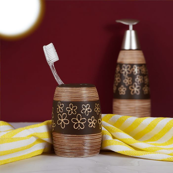 Brown Floral Hand painted Bathroom Accessory Set - The Golden Theory