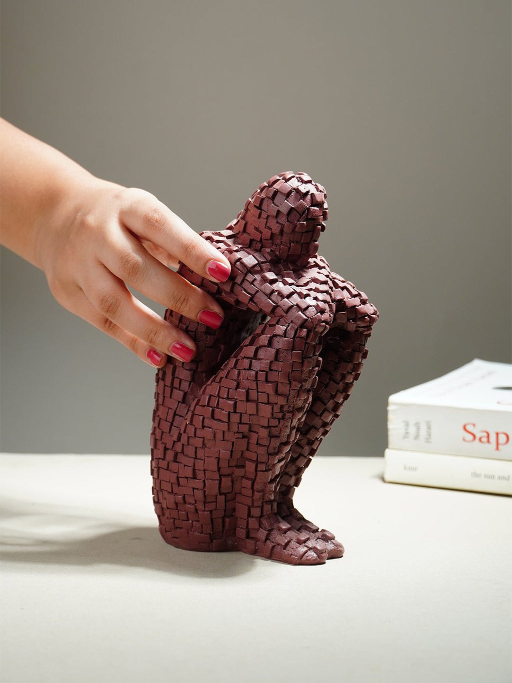 Brown Mosaic Sitting Human Sculpture - The Golden Theory