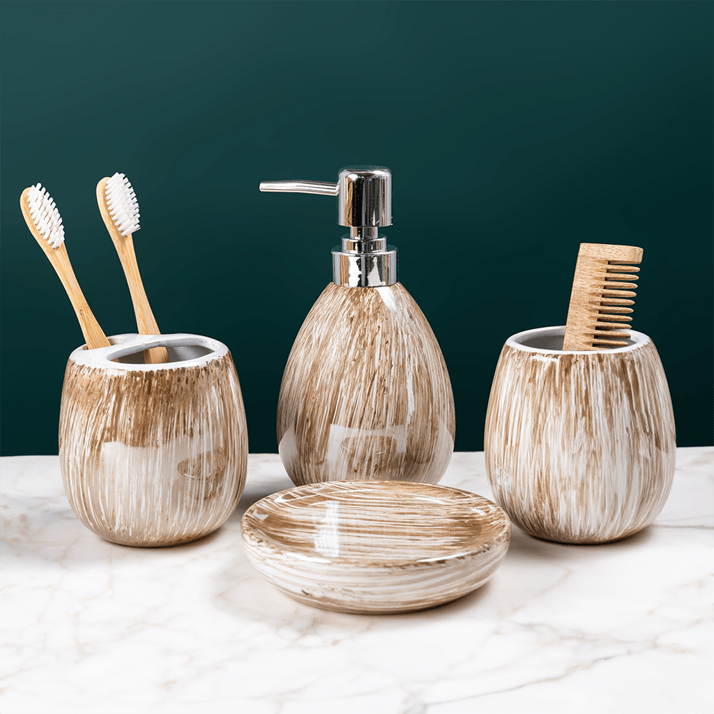Brown Streaked Glass Bathroom Set of 4 - The Golden Theory