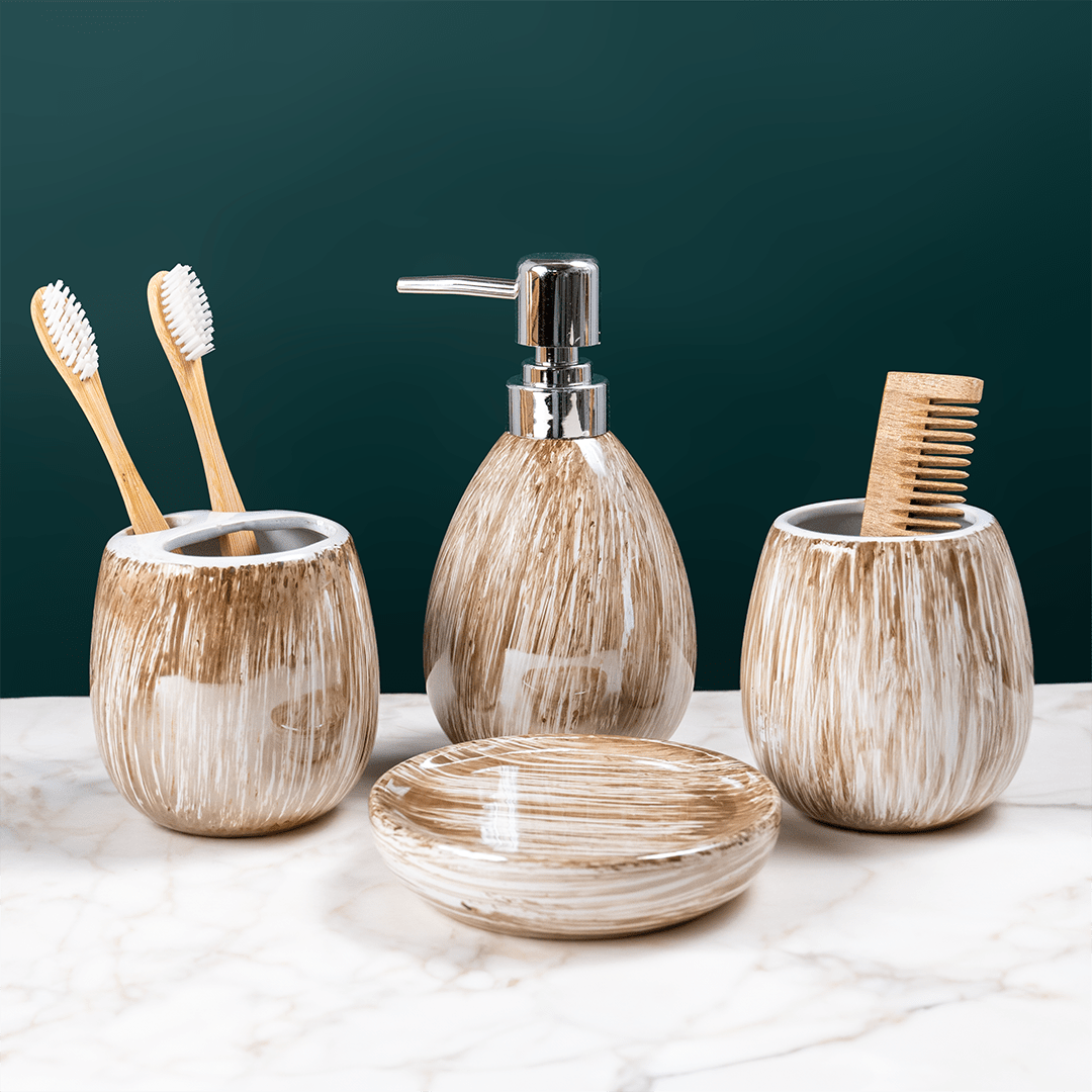 Brown Streaked Glass Bathroom Set of 4 - The Golden Theory