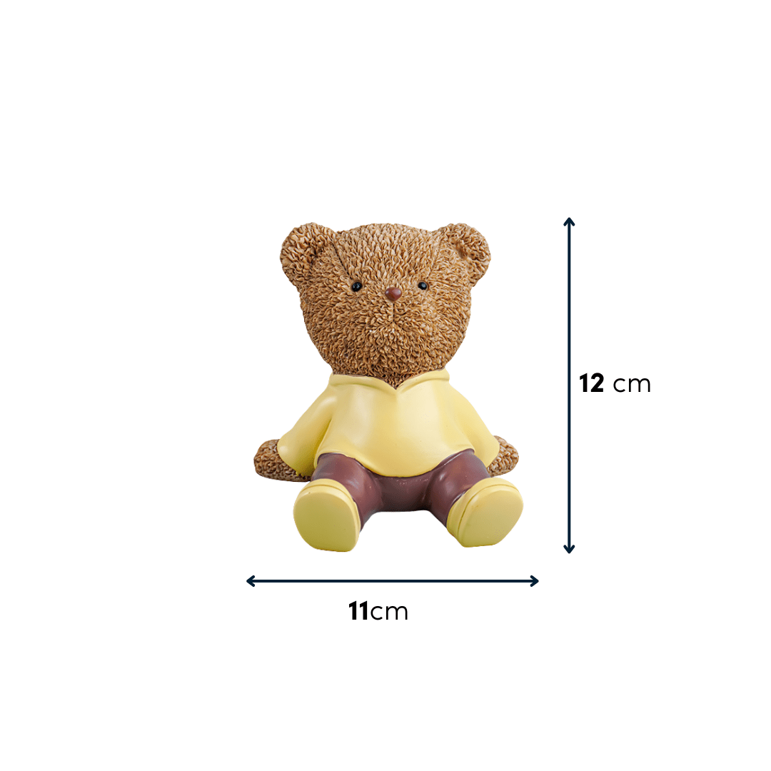 Brown Teddy Bear Figurine in Yellow Hoodie - The Golden Theory