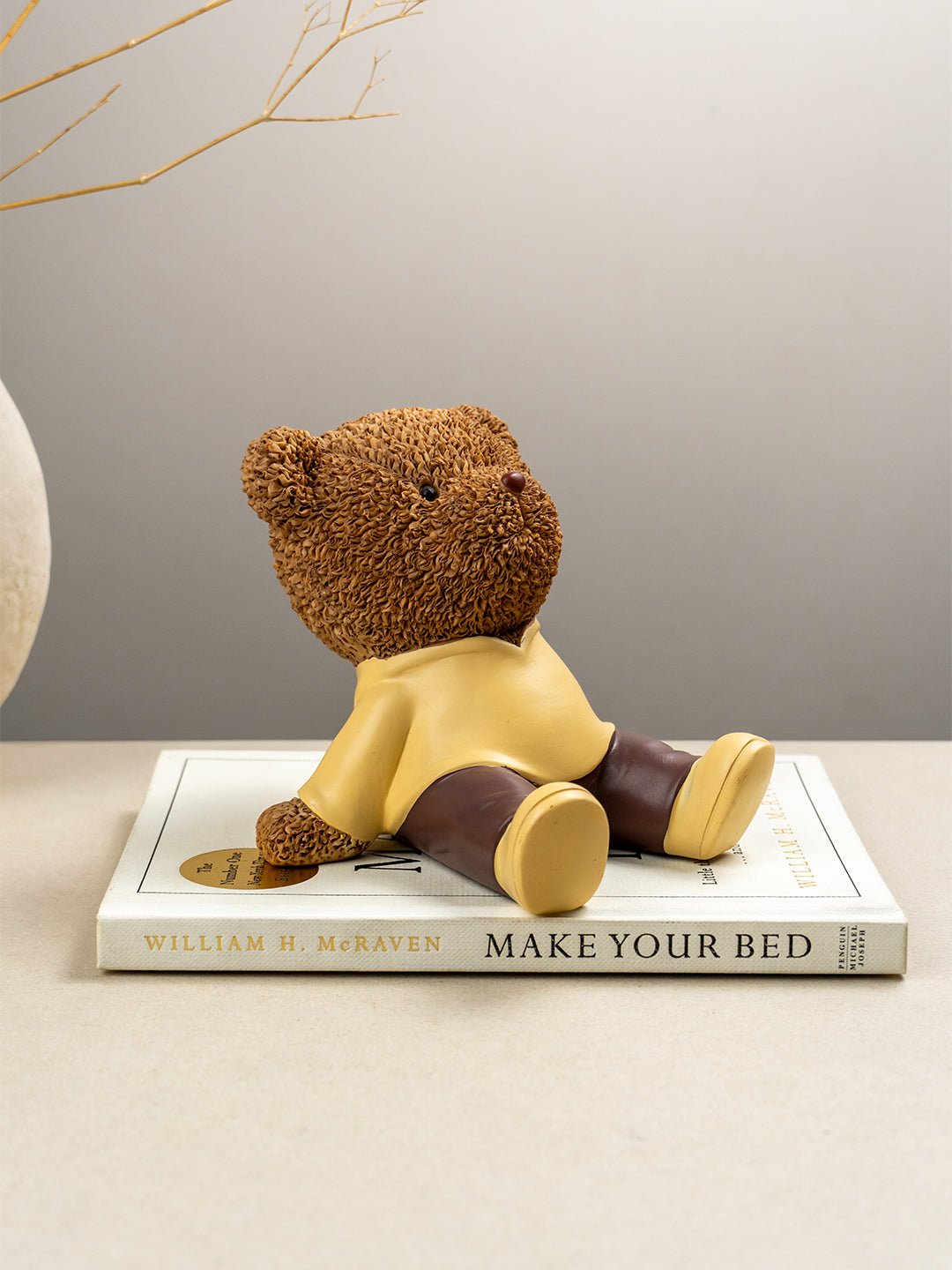 Brown Teddy Bear Figurine in Yellow Hoodie - The Golden Theory
