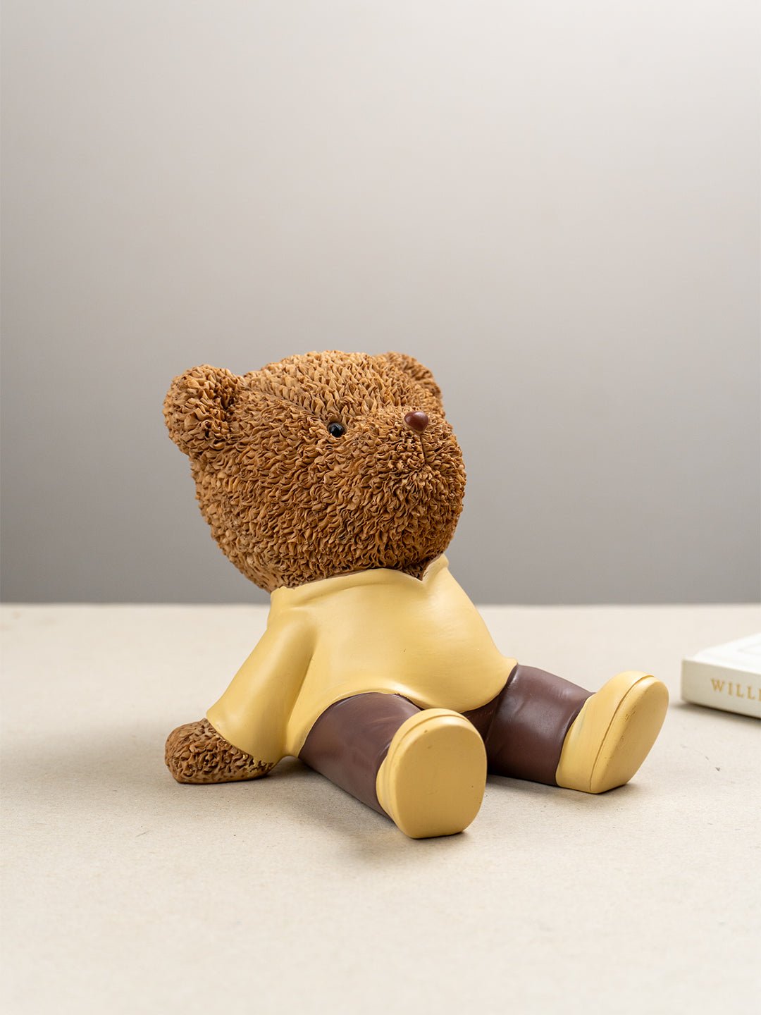 Brown Teddy Bear Figurine in Yellow Hoodie - The Golden Theory