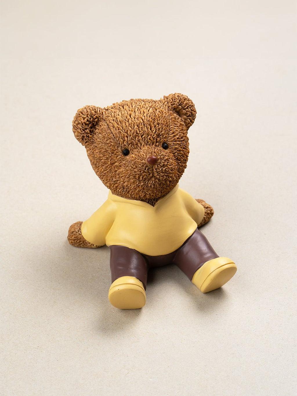 Brown Teddy Bear Figurine in Yellow Hoodie - The Golden Theory