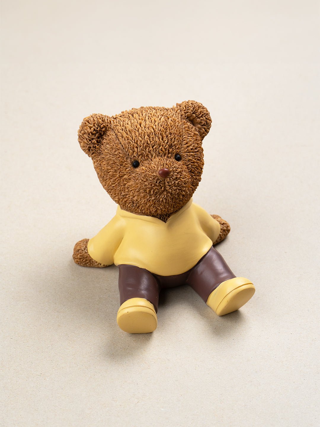 Brown Teddy Bear Figurine in Yellow Hoodie - The Golden Theory