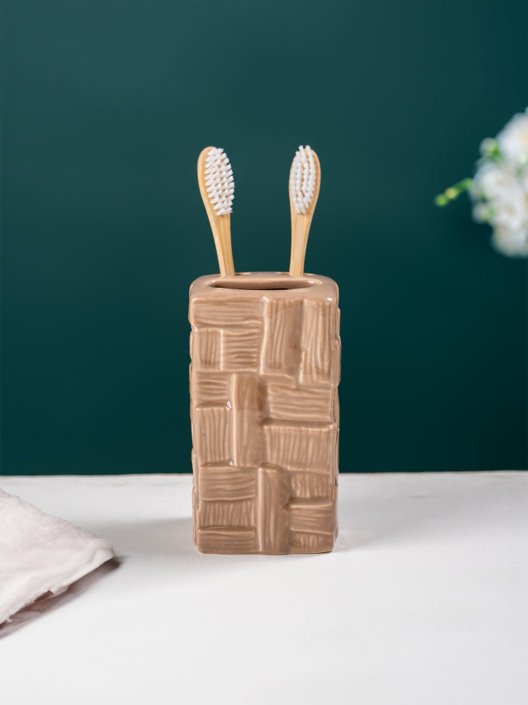 Brown Textured Ceramic Bathroom Set of 4 - The Golden Theory
