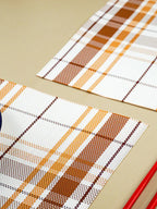 Brown & White Plaid Table Mat with Textured Weave - The Golden Theory