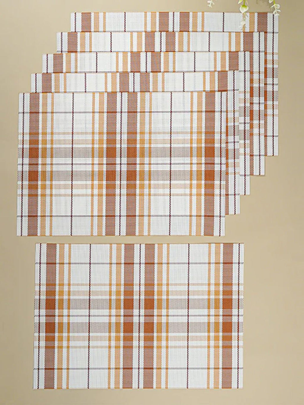 Brown & White Plaid Table Mat with Textured Weave - The Golden Theory