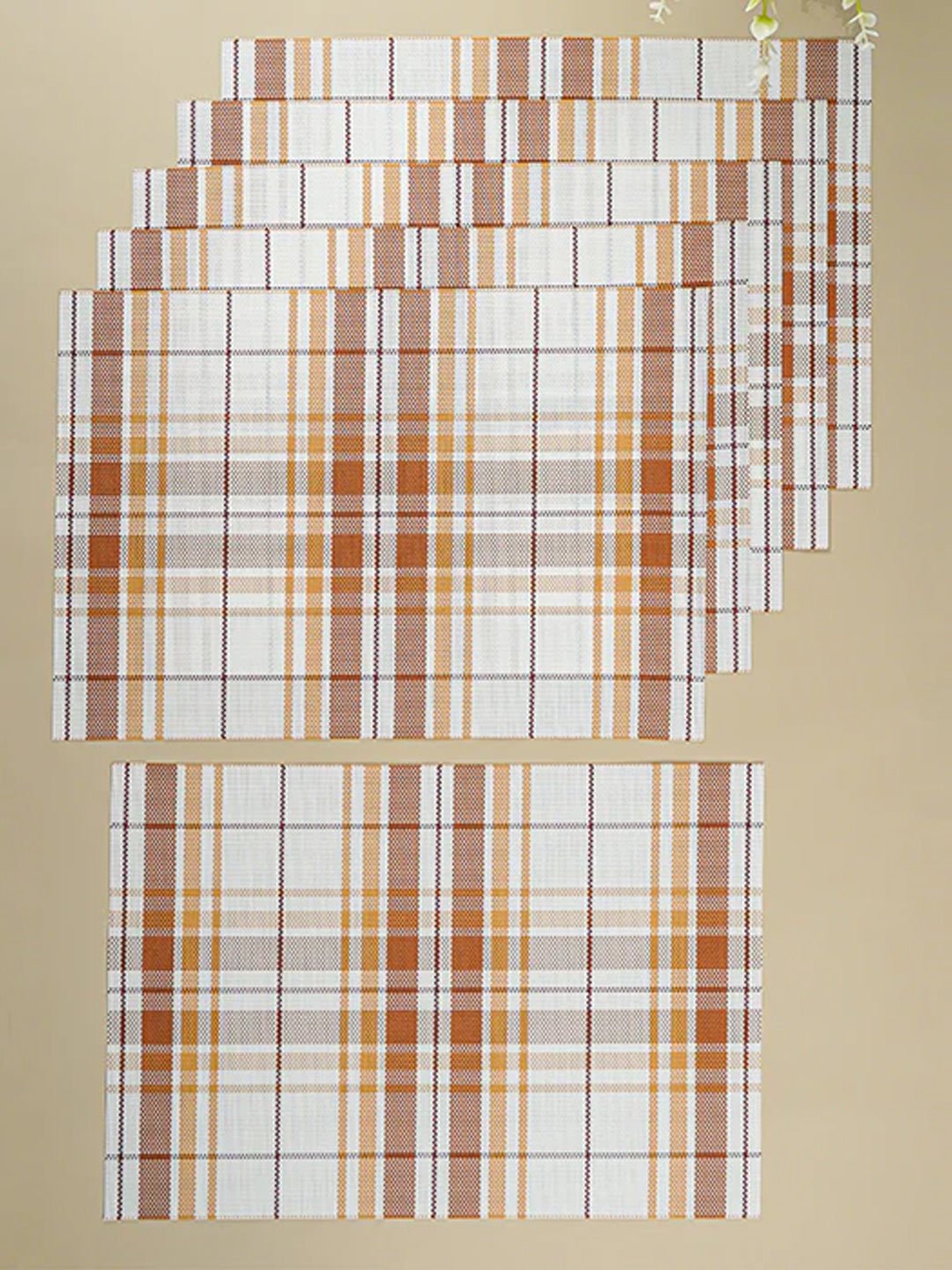 Brown & White Plaid Table Mat with Textured Weave - The Golden Theory