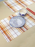 Brown & White Plaid Table Mat with Textured Weave - The Golden Theory