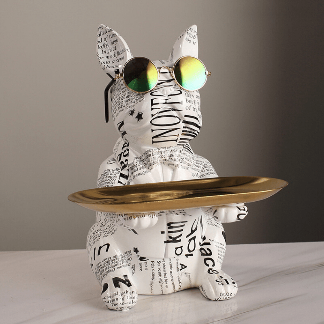 Bull Dog Statue Living Room Decor Table with Tray - The Golden Theory Main image