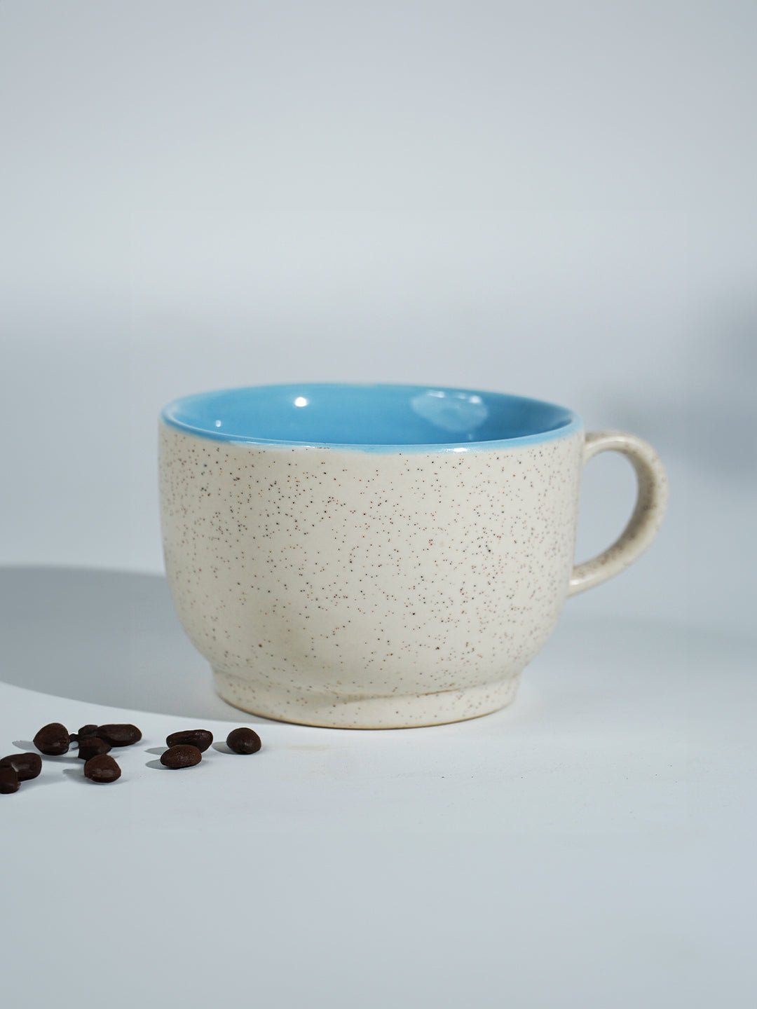 Cappuccino Cup in Light Blue Ceramic with White Exterior - The Golden Theory