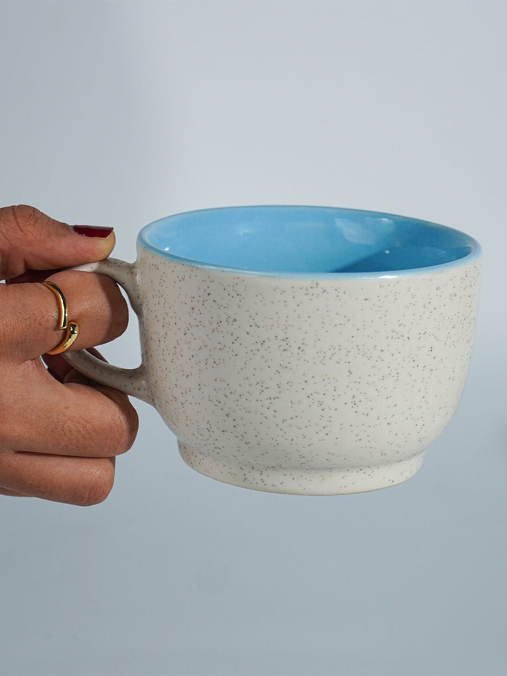 Cappuccino Cup in Light Blue Ceramic with White Exterior - The Golden Theory