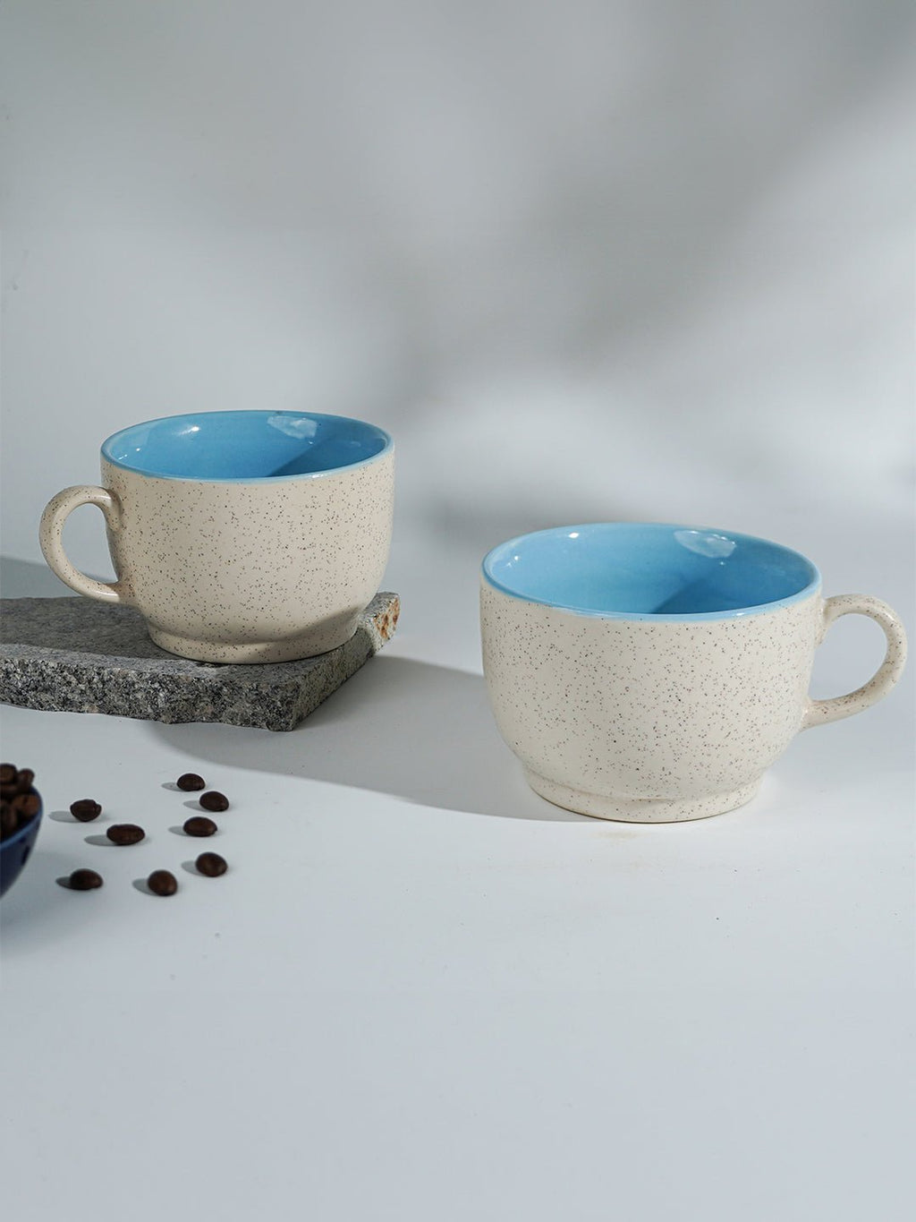 Cappuccino Cup in Light Blue Ceramic with White Exterior - The Golden Theory