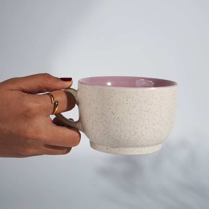 Cappuccino Cup in Pink Ceramic with White Exterior - The Golden Theory