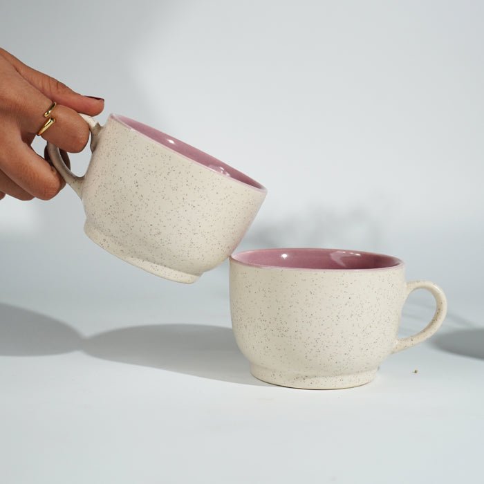 Cappuccino Cup in Pink Ceramic with White Exterior - The Golden Theory