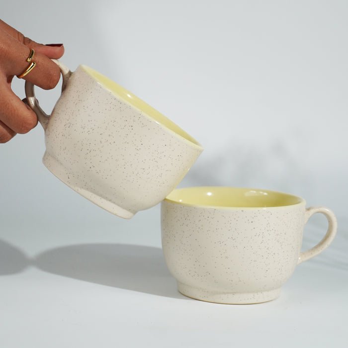 Cappuccino Cup in Yellow Ceramic with White Exterior - The Golden Theory