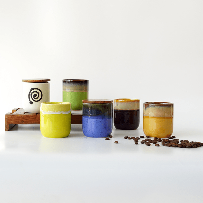 Ceramic Jars with Wooden Lids | Set of 2 - The Golden Theory Main image