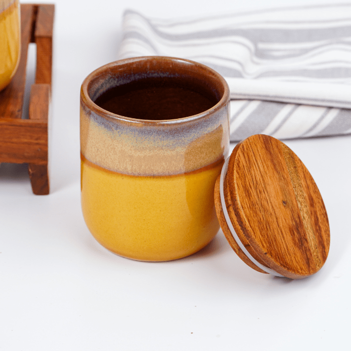 Ceramic Jars with Wooden Lids | Set of 2 - The Golden Theory