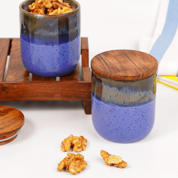 Ceramic Jars with Wooden Lids | Set of 2 - The Golden Theory