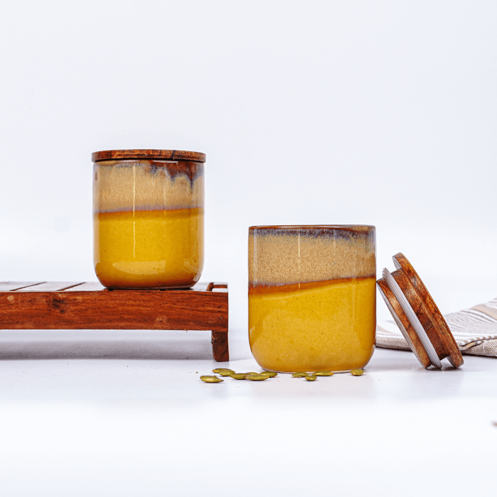 Ceramic Jars with Wooden Lids | Set of 2 - The Golden Theory