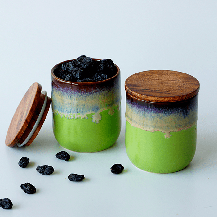 Ceramic Jars with Wooden Lids | Set of 2 - The Golden Theory