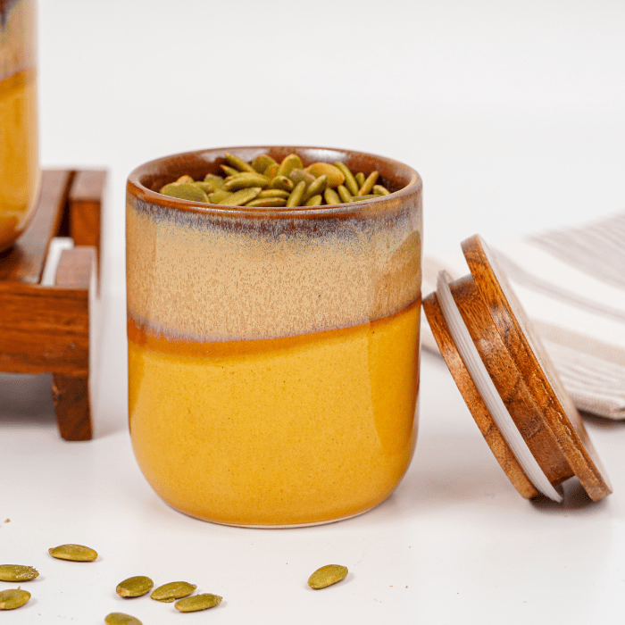 Ceramic Jars with Wooden Lids | Set of 2 - The Golden Theory
