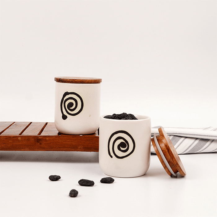 Ceramic Jars with Wooden Lids | Set of 2 - The Golden Theory