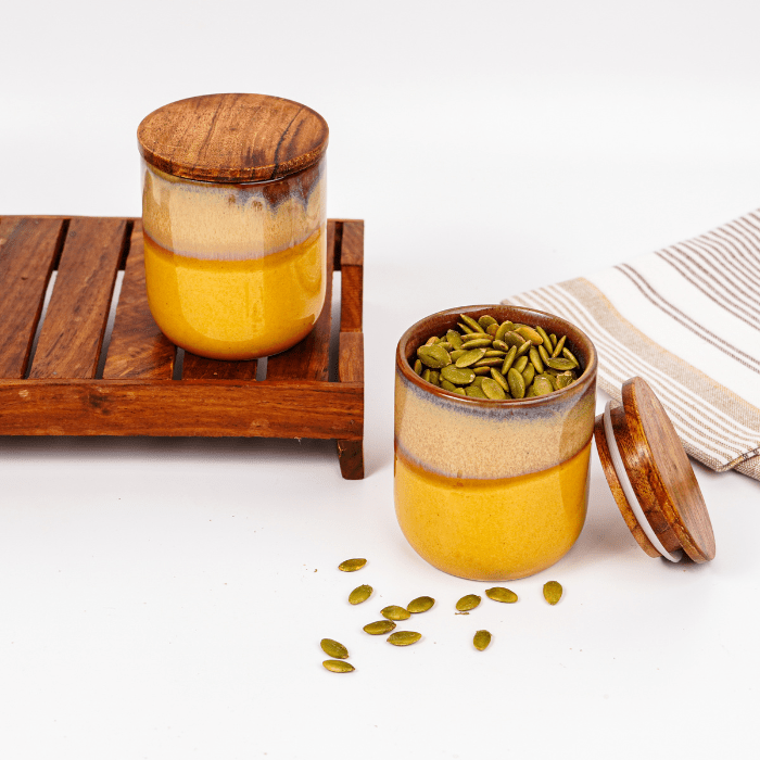 Ceramic Jars with Wooden Lids | Set of 2 - The Golden Theory