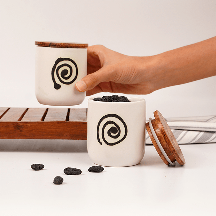 Ceramic Jars with Wooden Lids | Set of 2 - The Golden Theory