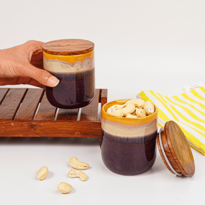 Ceramic Jars with Wooden Lids | Set of 2 - The Golden Theory