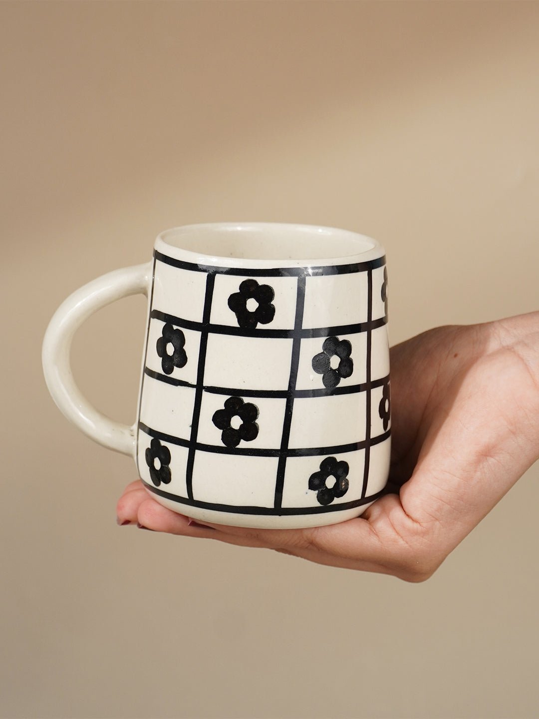 Ceramic Mug with Black Floral Design Secondary image