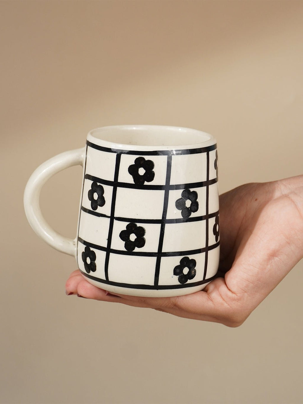 Ceramic Mug with Black Floral Design - The Golden Theory