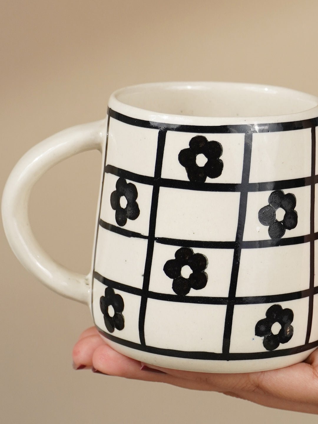 Ceramic Mug with Black Floral Design - The Golden Theory