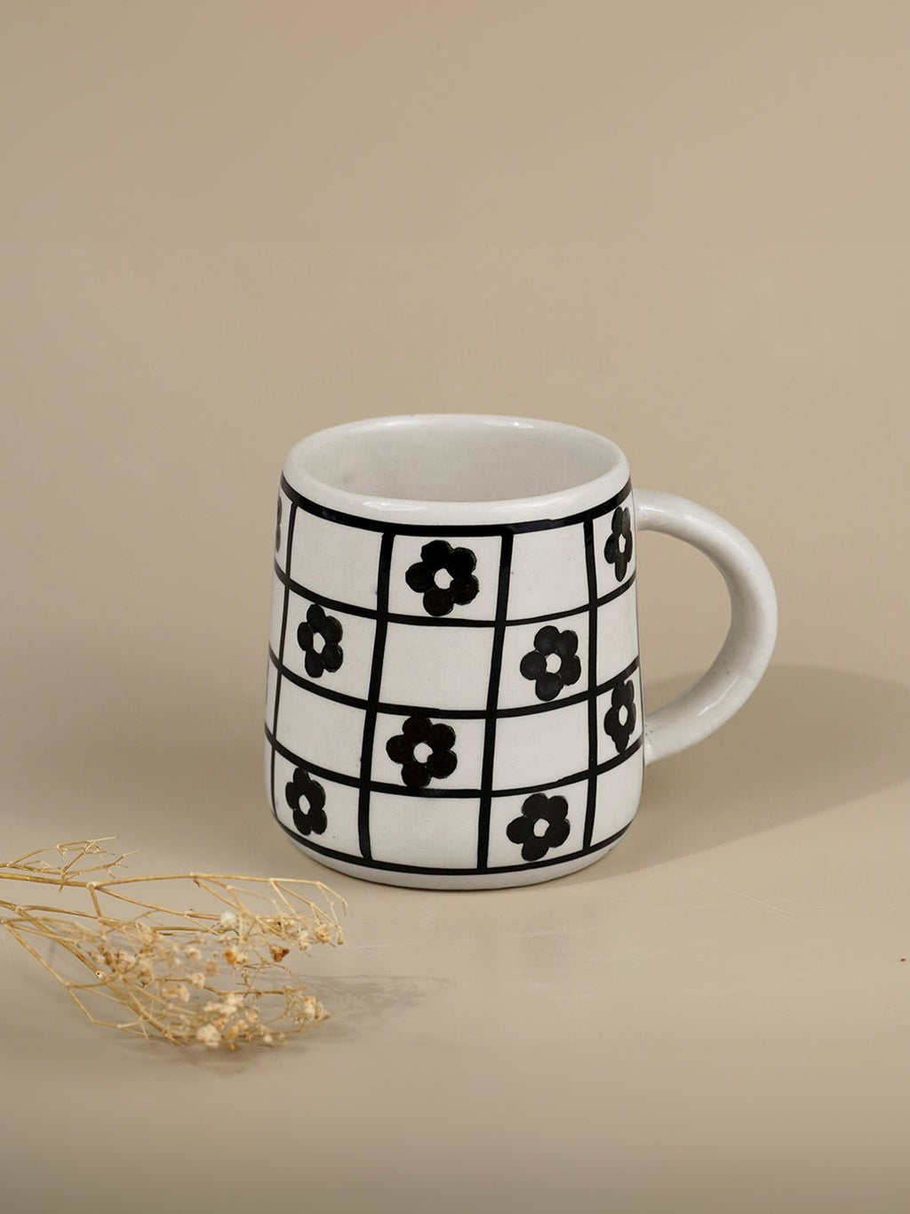 Ceramic Mug with Black Floral Design - The Golden Theory