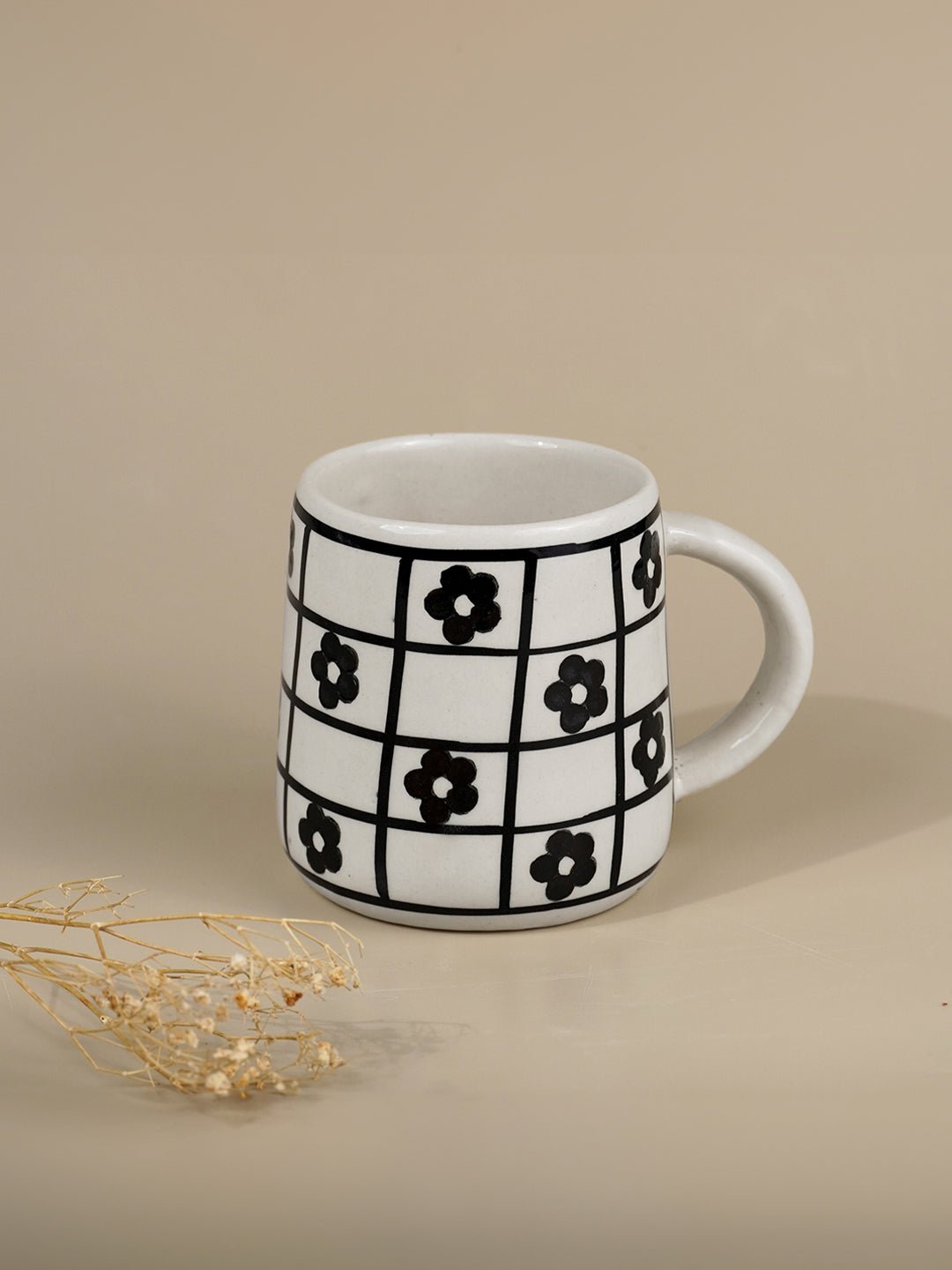Ceramic Mug with Black Floral Design - The Golden Theory