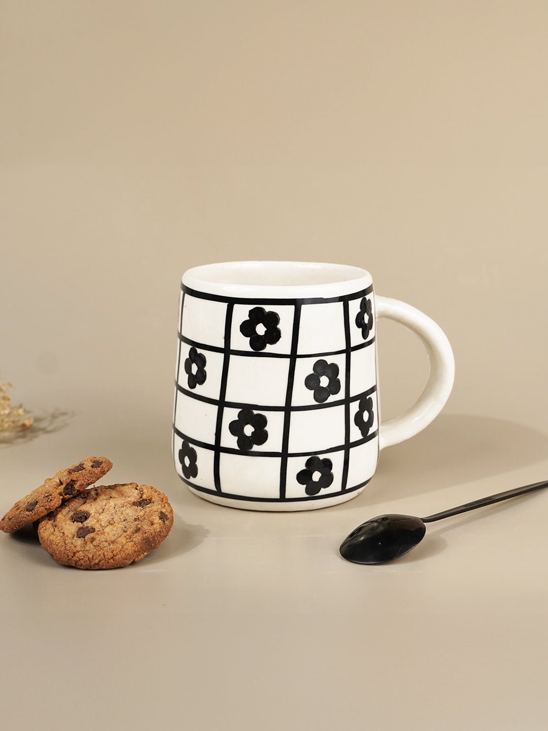 Ceramic Mug with Black Floral Design - The Golden Theory Main image