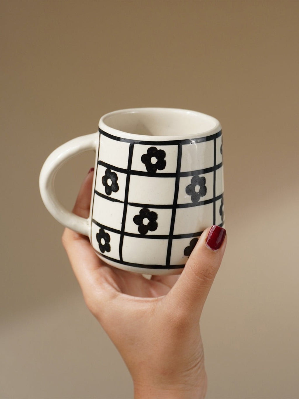 Ceramic Mug with Black Floral Design - The Golden Theory