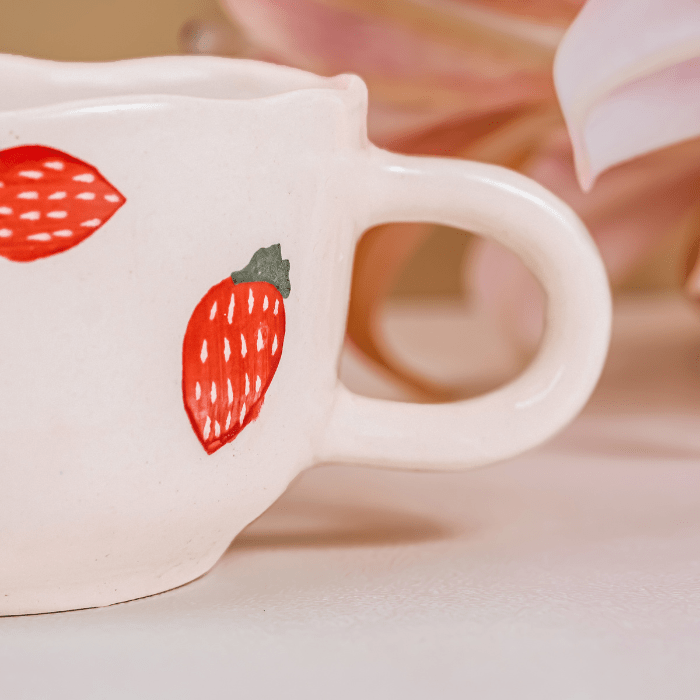 Ceramic Mugs with Hand-Painted Strawberry Design - The Golden Theory