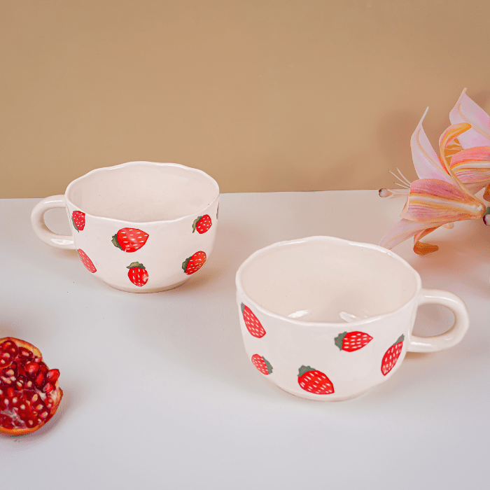 Ceramic Mugs with Hand-Painted Strawberry Design - The Golden Theory