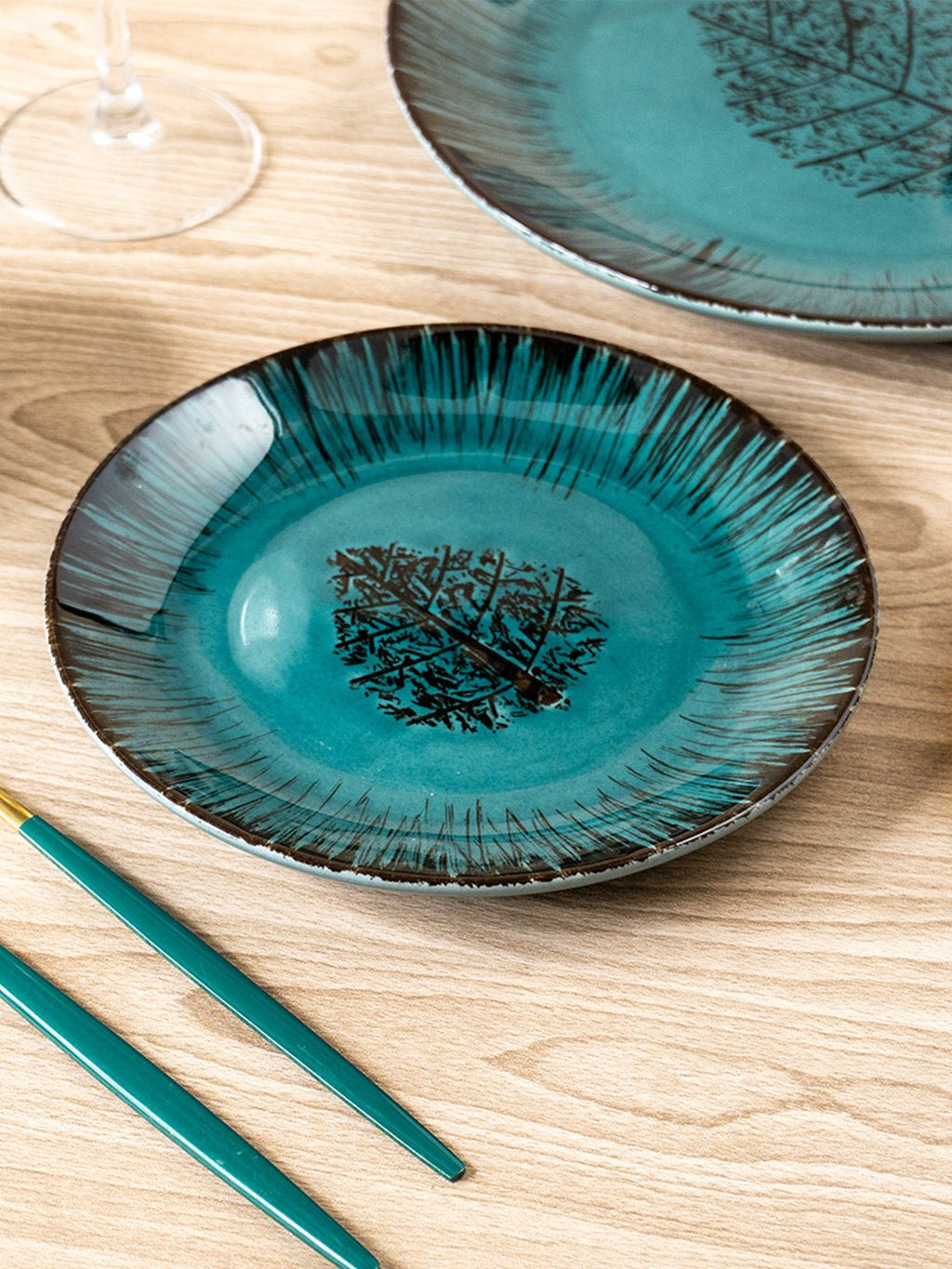 Ceramic Quarter Plate with Black Tree Motif - The Golden Theory