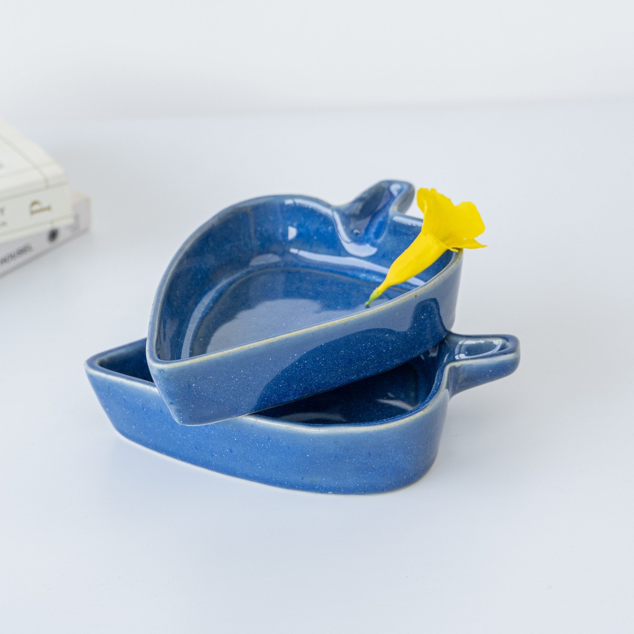 Ceramic Snack Dish in Glossy Blue Finish | Set of 2 - The Golden Theory