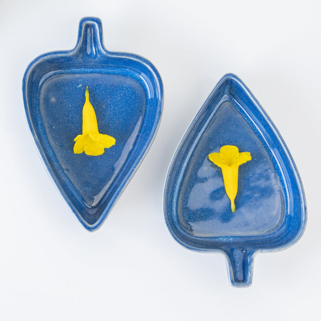 Ceramic Snack Dish in Glossy Blue Finish | Set of 2 - The Golden Theory