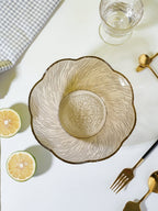 Champagne Gold Scalloped Glass Bowl - Ribbed Leaf Pattern Design - The Golden Theory