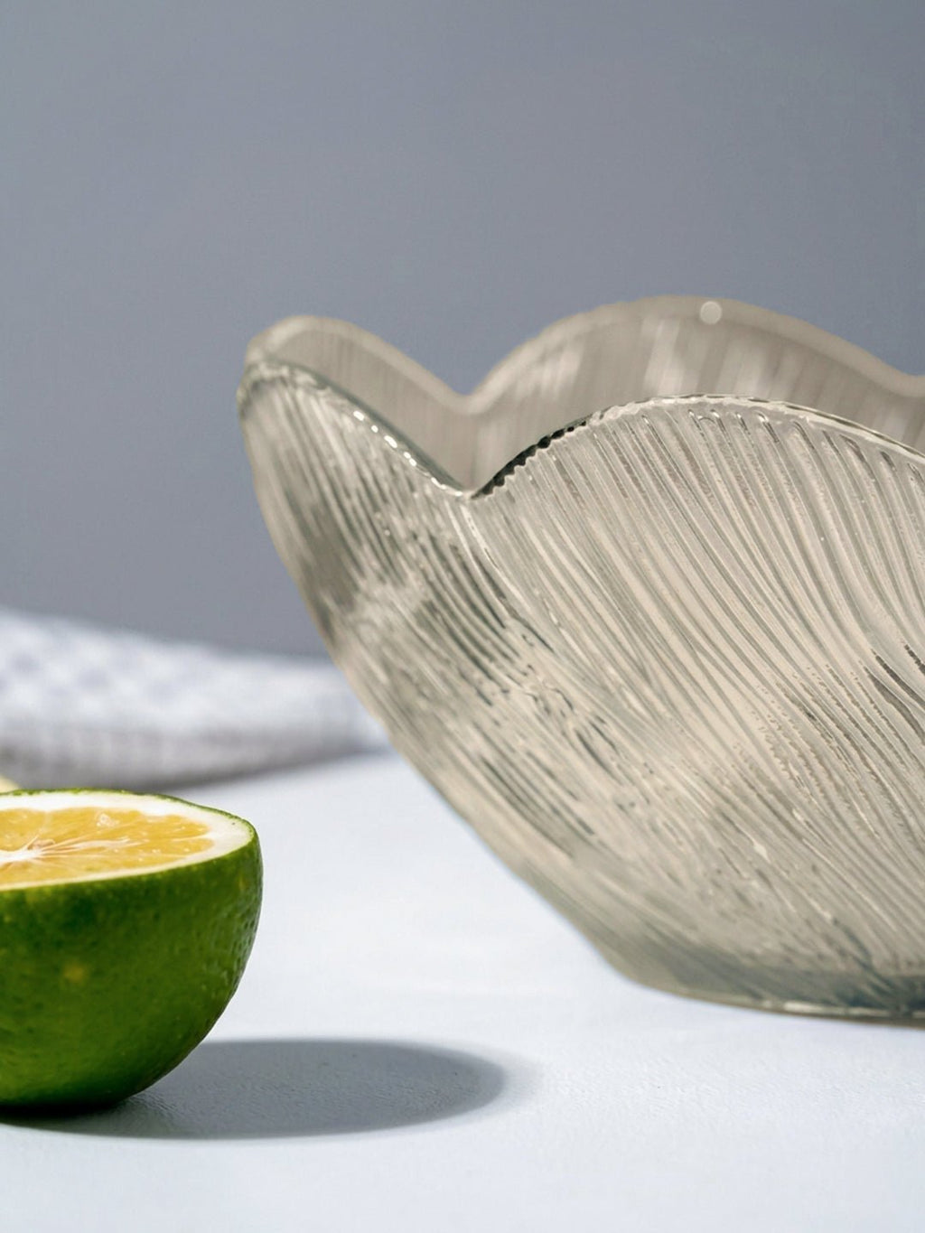 Champagne Gold Scalloped Glass Bowl - Ribbed Leaf Pattern Design - The Golden Theory