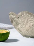 Champagne Gold Scalloped Glass Bowl - Ribbed Leaf Pattern Design - The Golden Theory