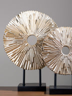 Champagne Gold Sunburst Disc Sculpture Set on Stand - The Golden Theory