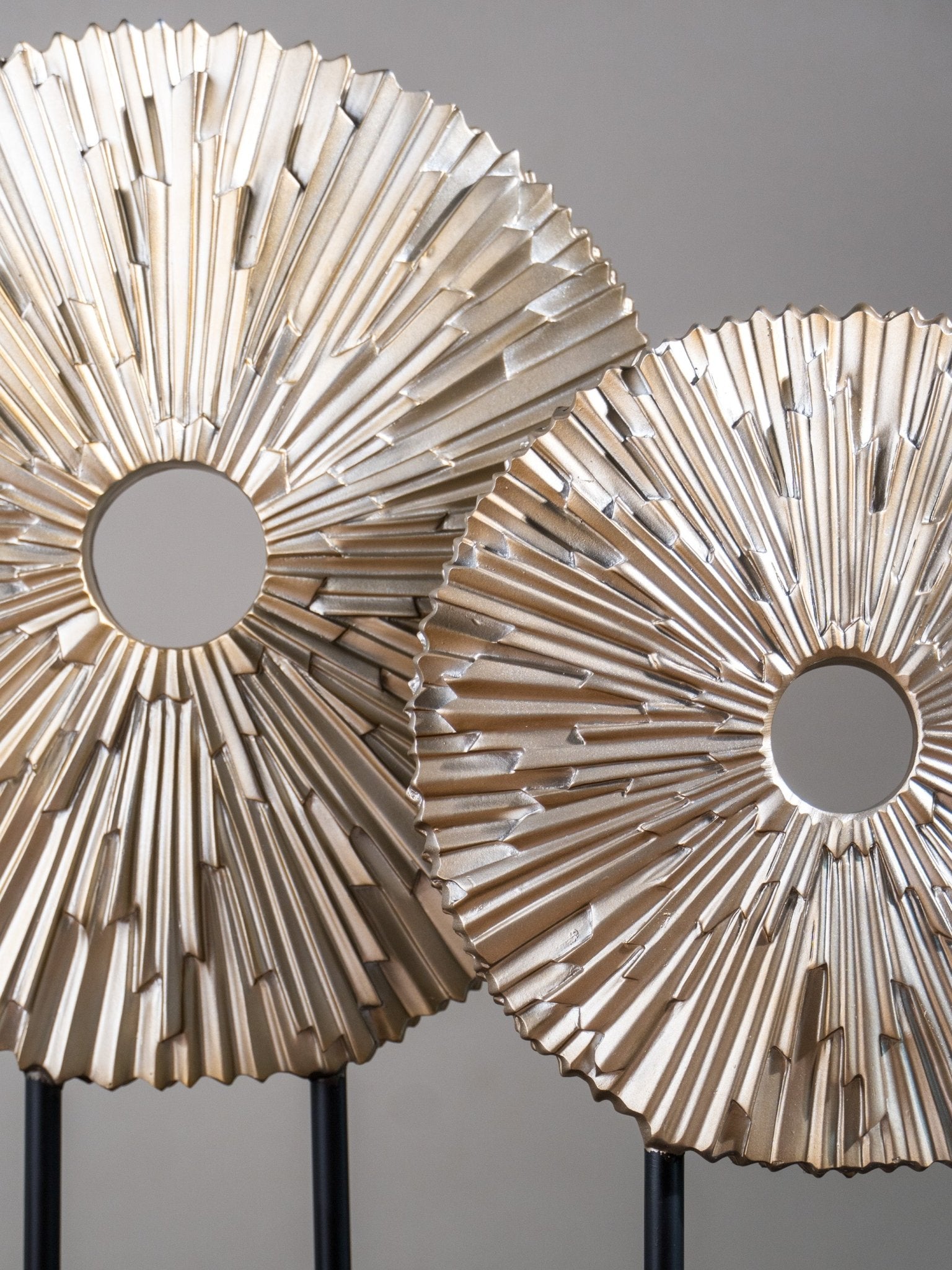Champagne Gold Sunburst Disc Sculpture Set on Stand Secondary image