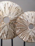 Champagne Gold Sunburst Disc Sculpture Set on Stand - The Golden Theory